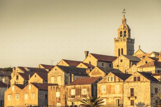 Korcula old town with cathedral tower