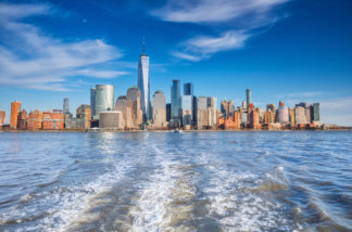 Skyline of downtown Manhattan over Hudson River, New York City