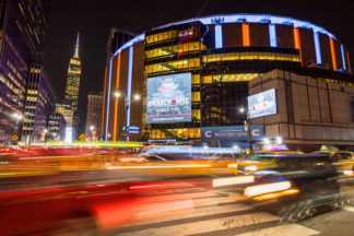 Traffic Madison Square Garden at night