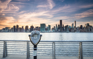 New York City skyline with coin operated binoculars