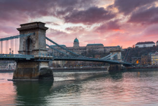 Budapest Chain Bridge at sunset in Hungary