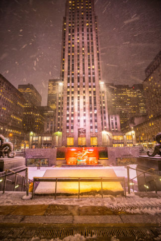 Rockefeller center at snowstorm, New York