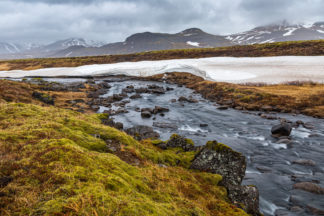 Iceland river in the early spring near Danau Leirvogsvatn