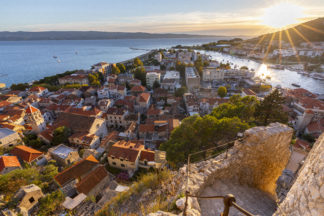 Omis town in Dalmatia at sunset