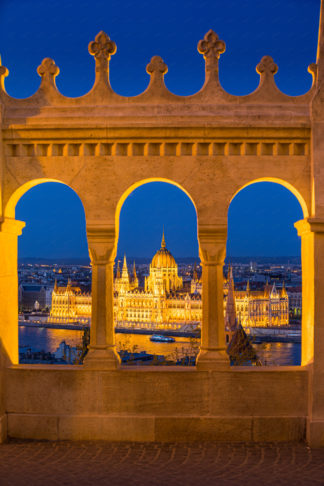 A view to the Pairlament building in Budapest at night from Fisherman's Bastion