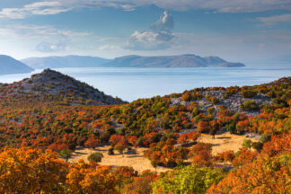 North Croatian coast in autumn, a view to the island of Krk in a distance