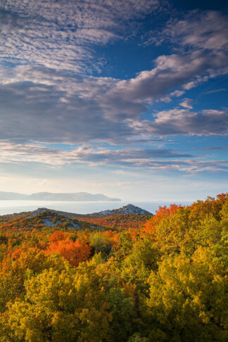 North Croatian coast in autumn, a view to the island of Krk in a distance