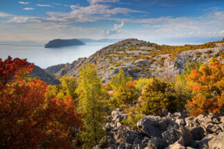 North Croatian coast in autumn, a view to the island of Krk in a distance