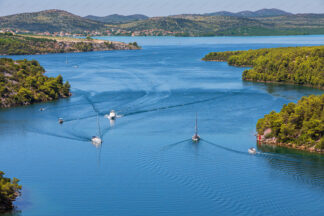 Krka river entering Prokljan lake