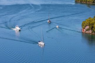 Sailing in canyon of Krka river