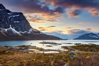 Norway fjord near Grøtfjord at cloudy sunset