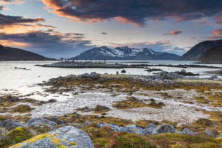 Norway near Grøtfjord at cloudy sunset