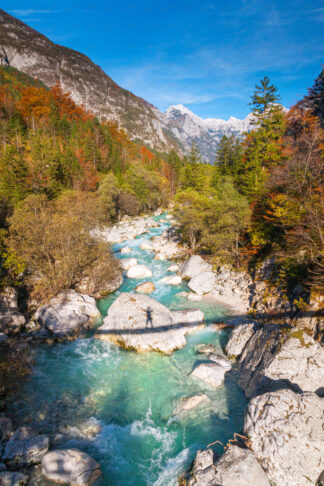 Silhouette on the stone of the Soca river in Slovenia