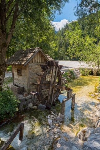 Water mill at Jasna lake in Kranjska Gora, Slovenia