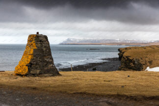 Iceland west coast, black beach at cloudy day, Olafsvik