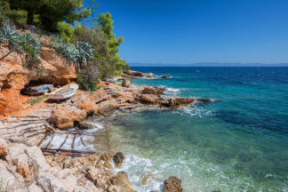 Rocky beach on island Hvar near Zavala village