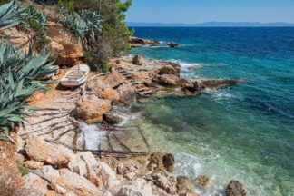 Rocky beach on island Hvar near Zavala village