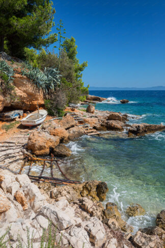 Rocky beach on island Hvar near Zavala village