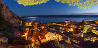 Omis town at night