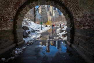 New York City, view to Manhattan from tunnel in Central park