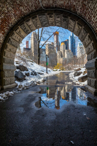 New York City, view to Manhattan from tunnel in Central park