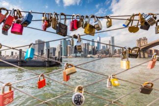 Ppadlocks on the fence in New York City