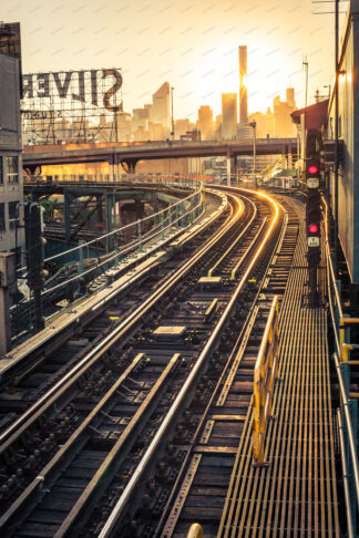 Queensboro plaza station at sunsetin New York city