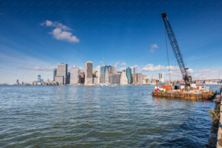 New York City skyline with floating work platform in front