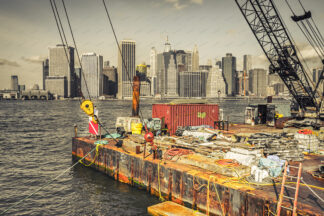 New York City skyline with floating work platform in front