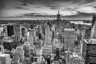 New York skyline from Rockefeller centre, black and white