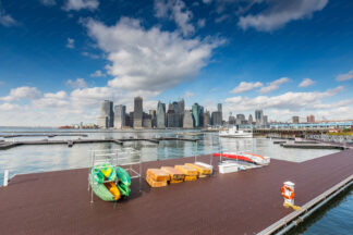 Brooklyn Heights with East River Docks, a view to Down Town Manhattan in New York