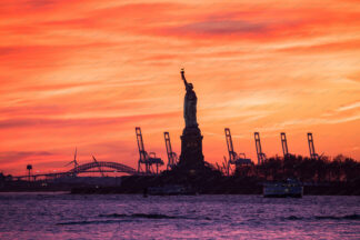 Statue of Liberty at usunset in New Youk City