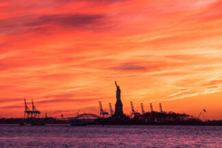 Statue of Liberty at usunset in New Youk City