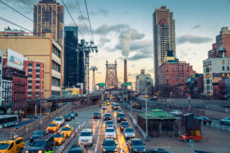 View to Queensboro bridge over 2nd avenue in New York City