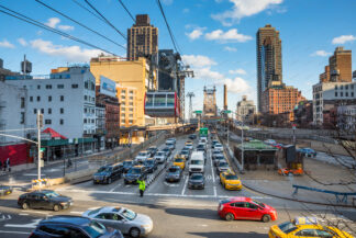 View to Queensboro bridge over 2nd avenue in New York City