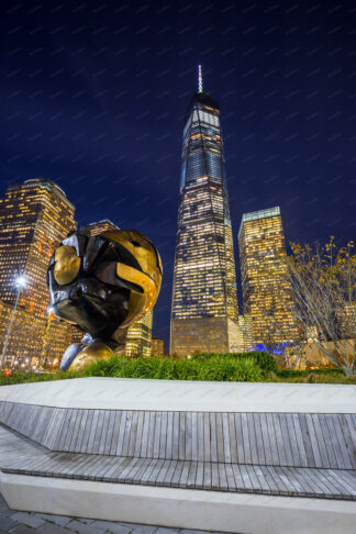 The Sphere and building of One World Trade Center in New York City