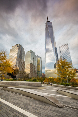 The Sphere and building of One World Trade Center in New York City