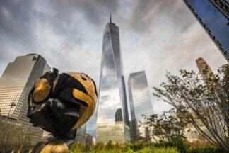 The Sphere and building of One World Trade Center in New York City