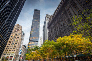 New York downtown architecture, view from Zuccotti Park