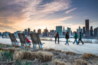 New York City skyline at sunset, view from Gantry Plaza State Park