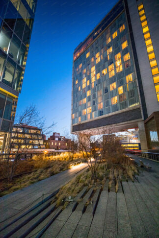 High Line Park walkway at night,  New York City