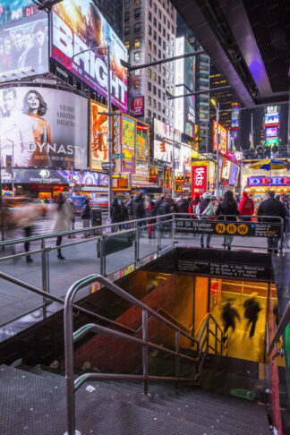 Subway entrance on Times Square in New York at night