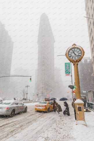 Flatiron building at snow storm in New York City