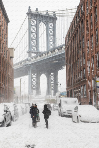 Manhattan Bridge in winter, Washington street; Dumbo, New York City