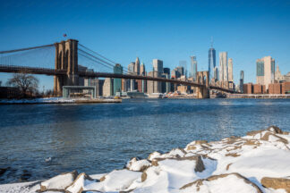 Brooklyn bridge at sunny day in winter, New York City