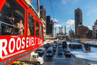 Tramway to the Roosevelt Island and Queensboro bridge over 2nd avenue in New York City