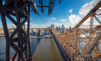 View to Roosevelt Island and Queensboro bridge from Tramway in New York City