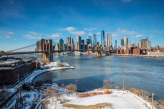 View to Brooklyn Bridge and New York Downtown