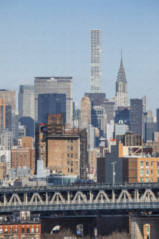 New York City panorama. In the middle the 432 Park Avenue building and Chrysler building on the right