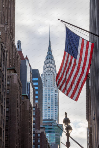 Chrysler Building with american flag in New York City